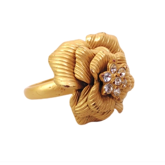 Premier Design In Bloom Gold Rhinestone Rose Flower Elegant Fashion Jewelry Ring - Picture 2 of 5